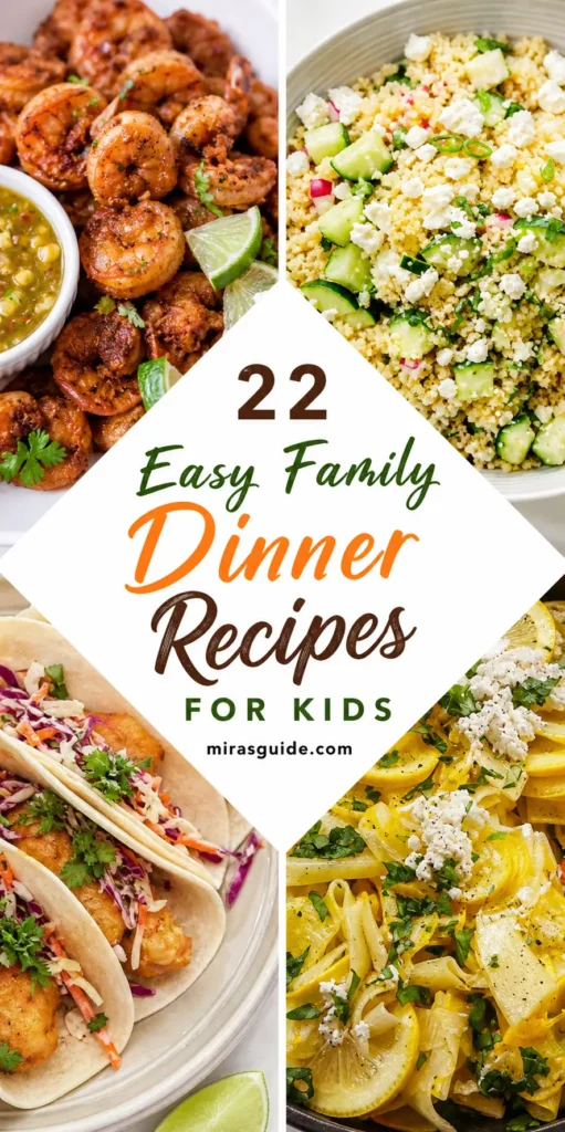 Collage pin for 22 easy family dinner recipes for kids