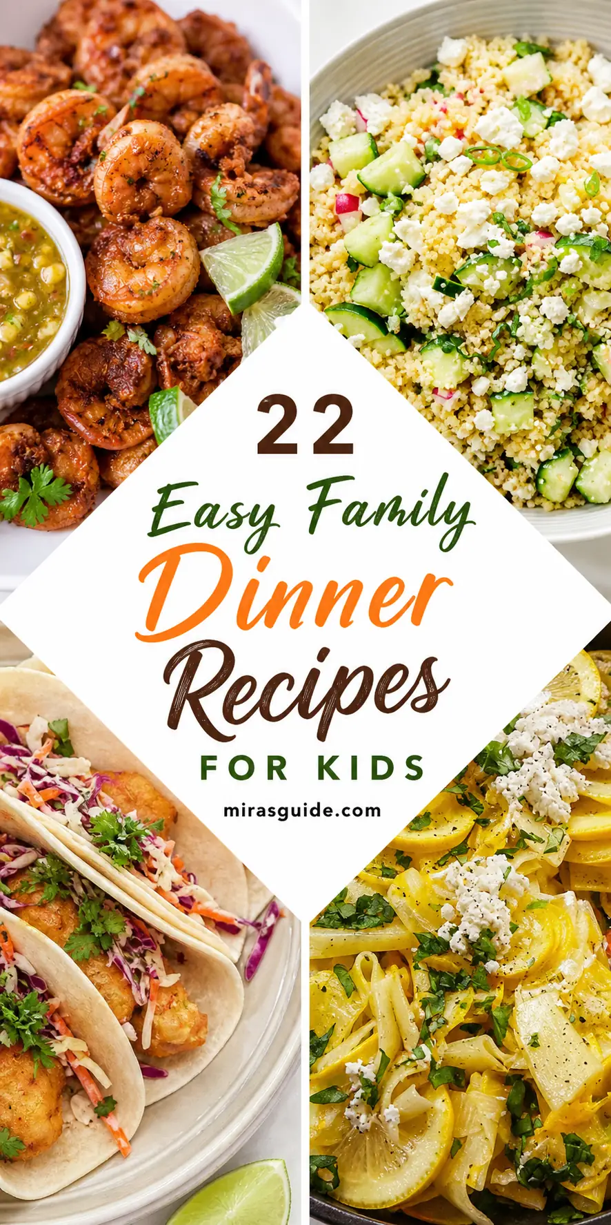 Collage pin for 22 easy family dinner recipes for kids