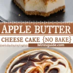 No-bake apple butter cheesecake with a swirled spiced top in a springform pan
