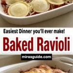 Baked ravioli lazy lasagna in a white dish