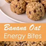No-bake banana oat energy bites with chocolate chips stacked on a plate