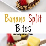 Banana split bites on sticks dipped in chocolate and peanuts