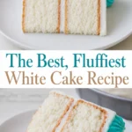 The best fluffy white cake recipe — a tall snow-white layer with fluffy frosting