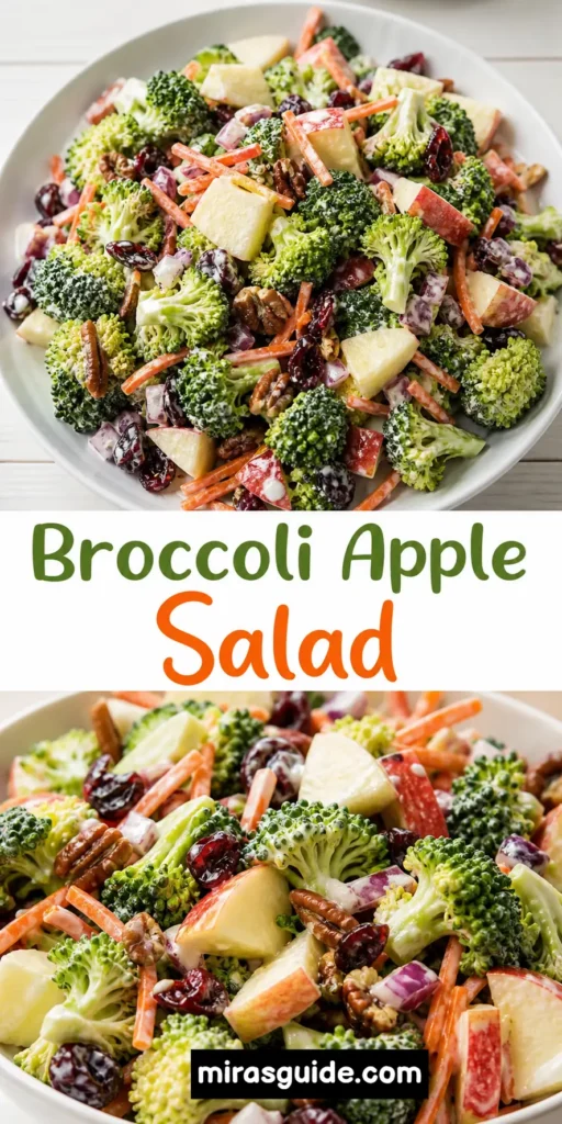 Broccoli apple salad with cranberries and pecans