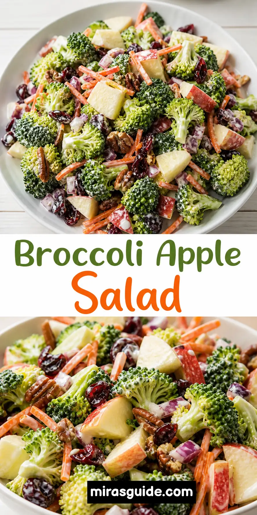 Broccoli apple salad with cranberries and pecans