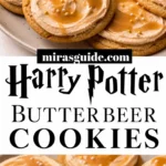 Harry Potter butterbeer cookies with butterscotch drizzle on parchment paper