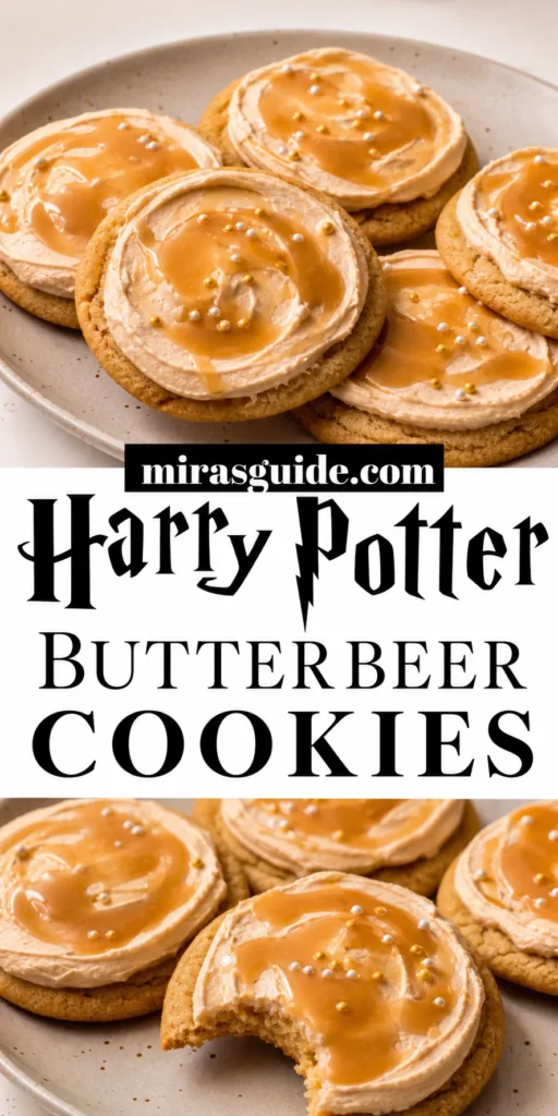 Harry Potter butterbeer cookies with butterscotch drizzle on parchment paper