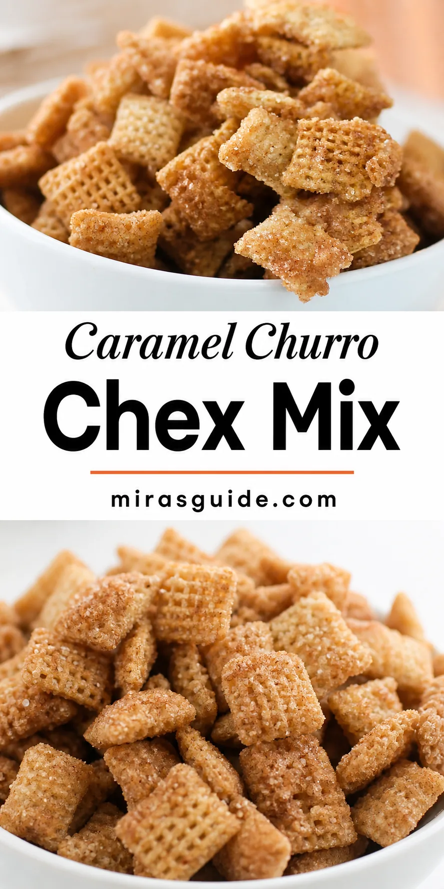 Caramel churro Chex mix coated in cinnamon sugar
