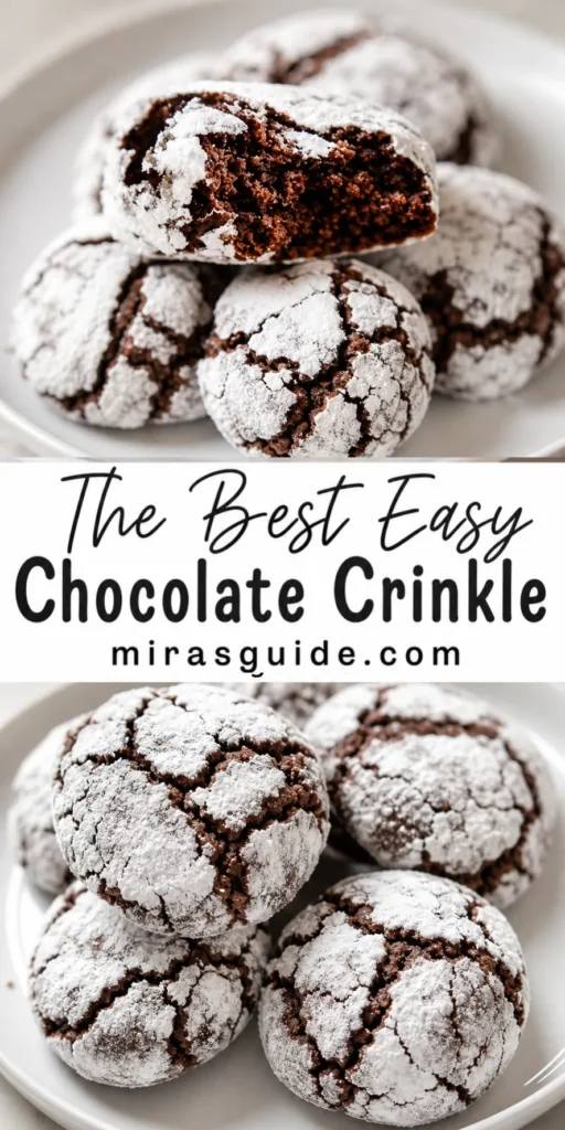 Chewy chocolate crinkle cookies with powdered sugar crackle