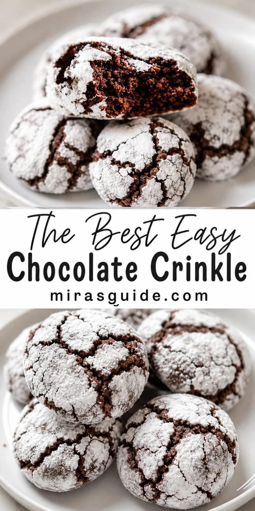 Chewy chocolate crinkle cookies with powdered sugar crackle