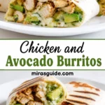 Chicken and avocado burritos grilled and sliced