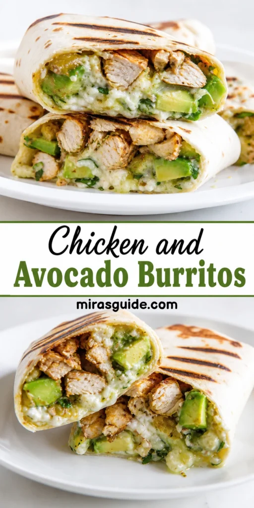Chicken and avocado burritos grilled and sliced