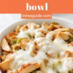 Low carb chicken Philly cheesesteak bowl with melted cheese
