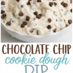 Chocolate chip cookie dough dip in a bowl
