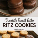 Chocolate peanut butter Ritz cookies sandwiching creamy peanut butter filling