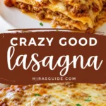 Slice of classic lasagna with meat sauce and melted cheese