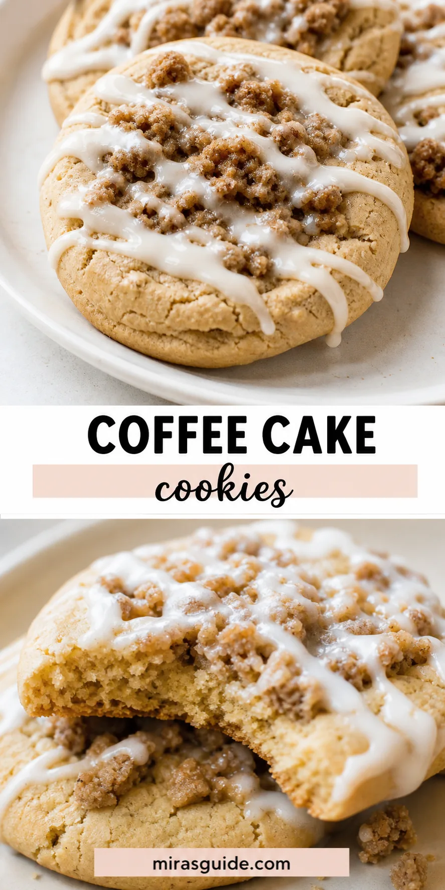 Coffee cake cookies with streusel topping and vanilla glaze
