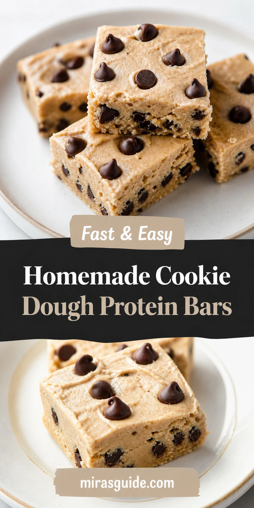 Homemade cookie dough protein bars with chocolate chips