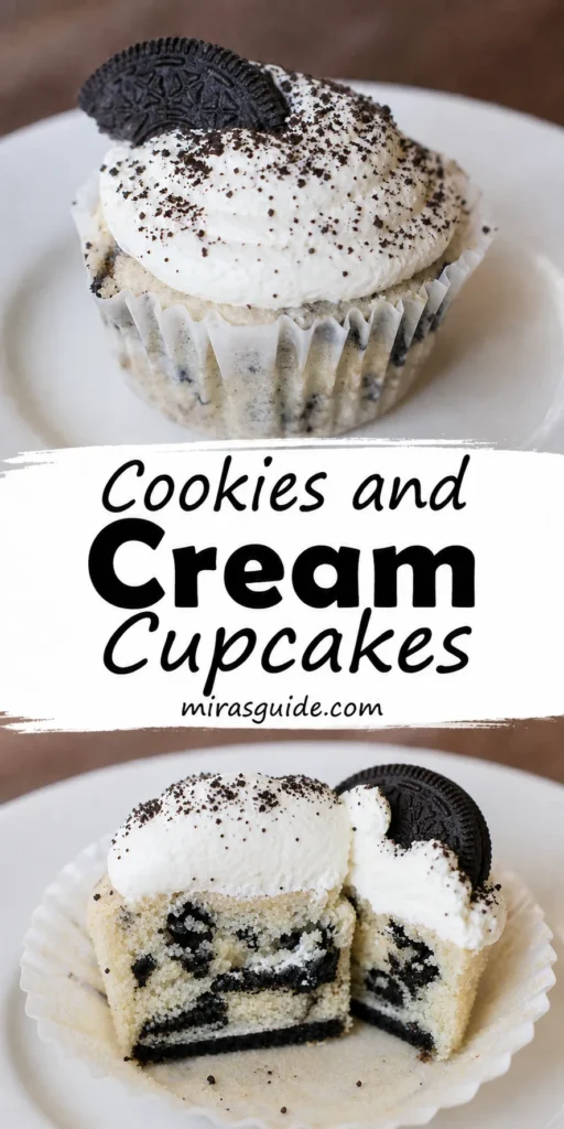 Cookies and cream cupcakes with Oreo baked inside
