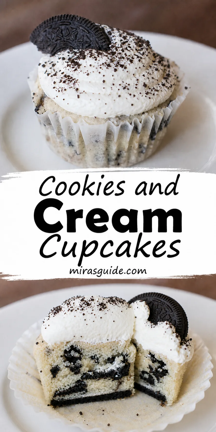 Cookies and cream cupcakes with Oreo baked inside