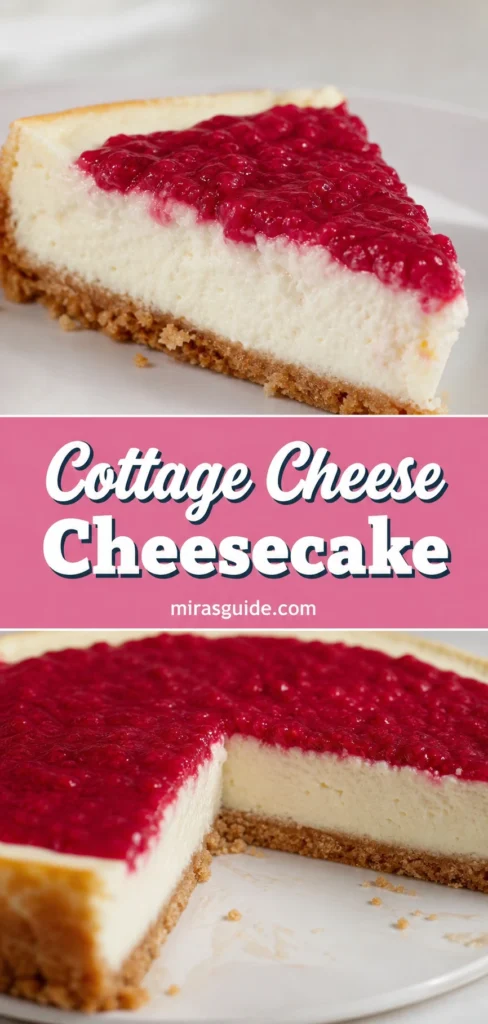 Cottage cheese cheesecake slice with raspberry topping