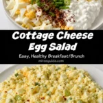 Cottage cheese egg salad mixed with chopped eggs, green onion, and paprika on a white plate