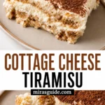 Cottage cheese tiramisu slice dusted with cocoa