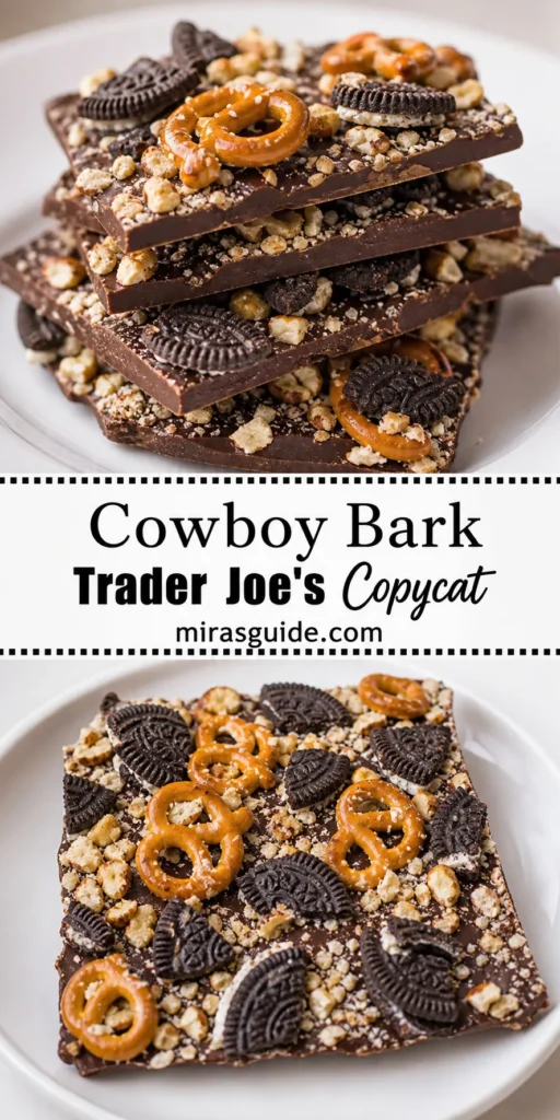 Cowboy bark chocolate with pretzels sandwich cookies and toffee