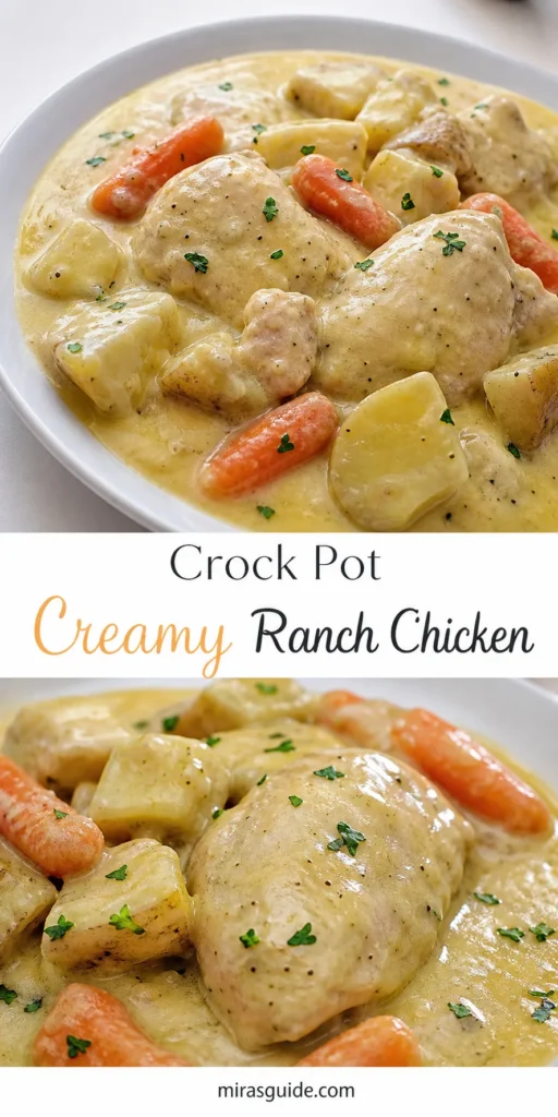 Crock pot creamy ranch chicken with potatoes and carrots