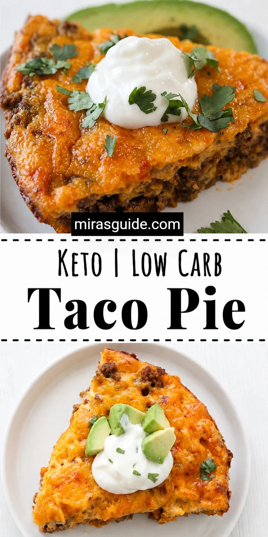 Crustless taco pie slice with sour cream
