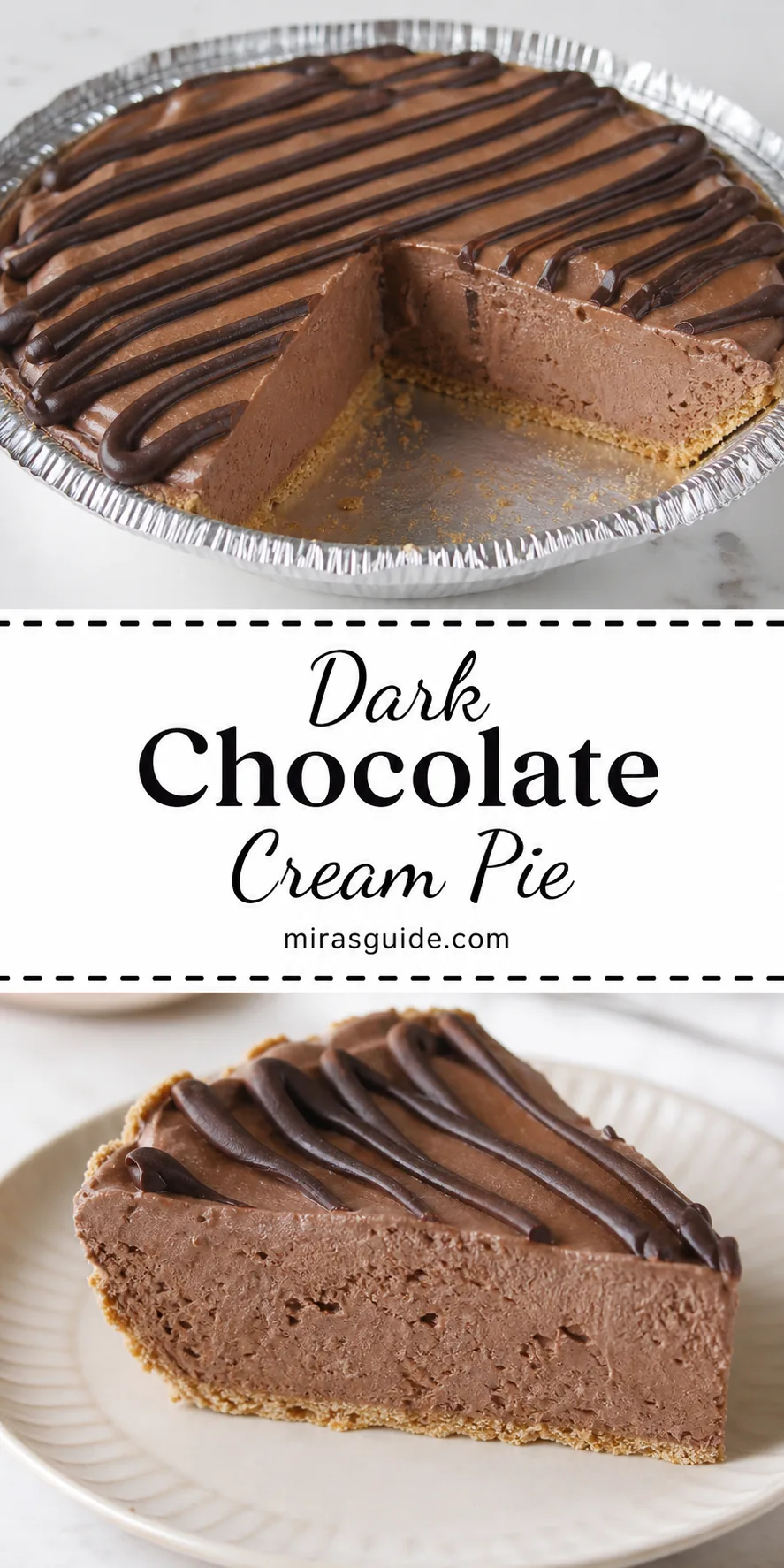 Dark chocolate cream pie with chocolate drizzle and cookie crust