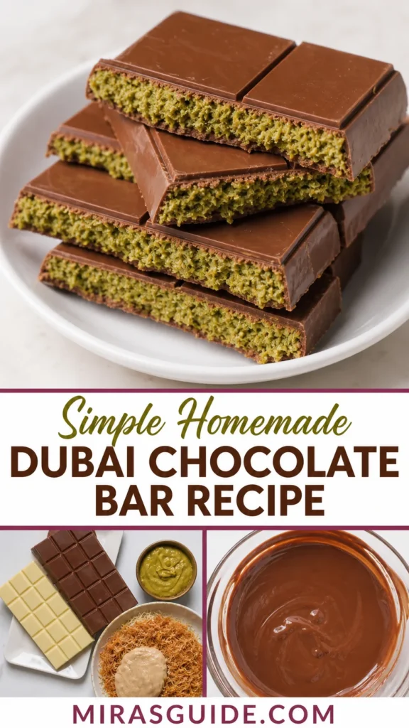 Homemade Dubai chocolate bars with pistachio kataifi filling