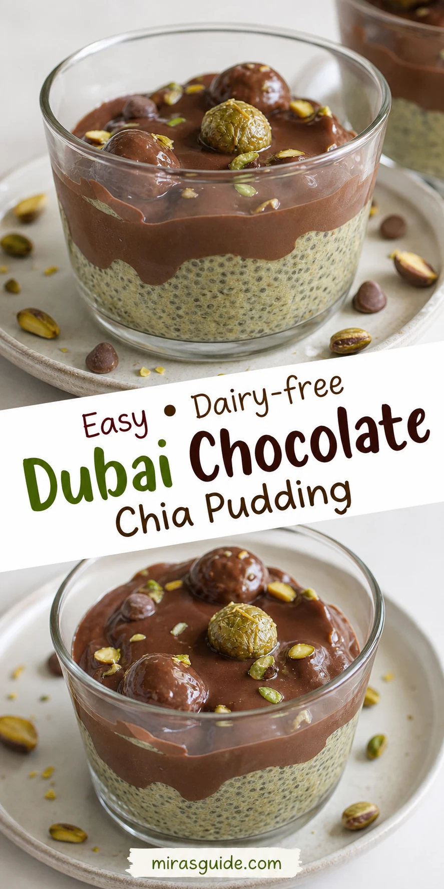 Dubai chocolate chia pudding with pistachio and chocolate topping
