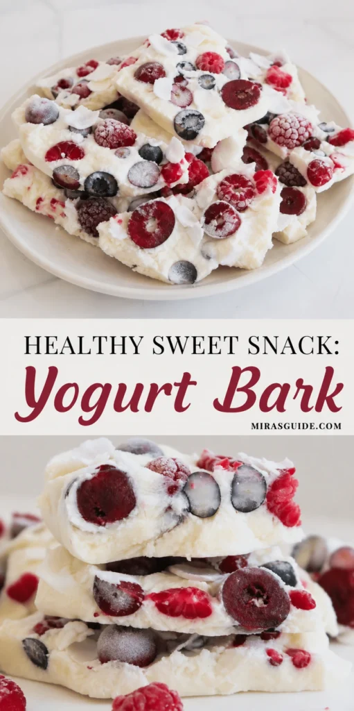 Healthy yogurt bark with mixed berries and coconut