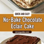 No-bake chocolate eclair cake with graham layers and chocolate glaze