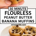 Flourless peanut butter mini blender muffins with melted chocolate chips