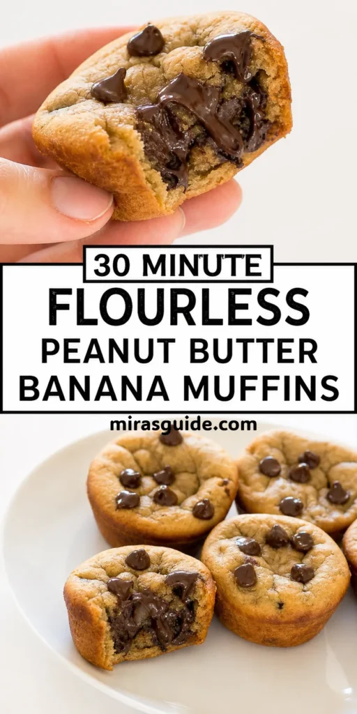 Flourless peanut butter mini blender muffins with melted chocolate chips