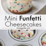 Funfetti mini cheesecakes with whipped cream and rainbow sprinkles
