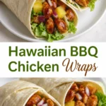 Hawaiian BBQ chicken wraps with pineapple and red onion