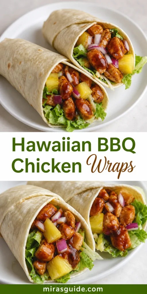 Hawaiian BBQ chicken wraps with pineapple and red onion