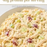 High protein cottage cheese chicken salad with grapes and celery in a bowl
