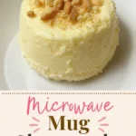 Microwave keto mug cheesecake unmolded on a plate with crumb topping