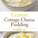 Lemon cottage cheese pudding in a bowl with lemon zest