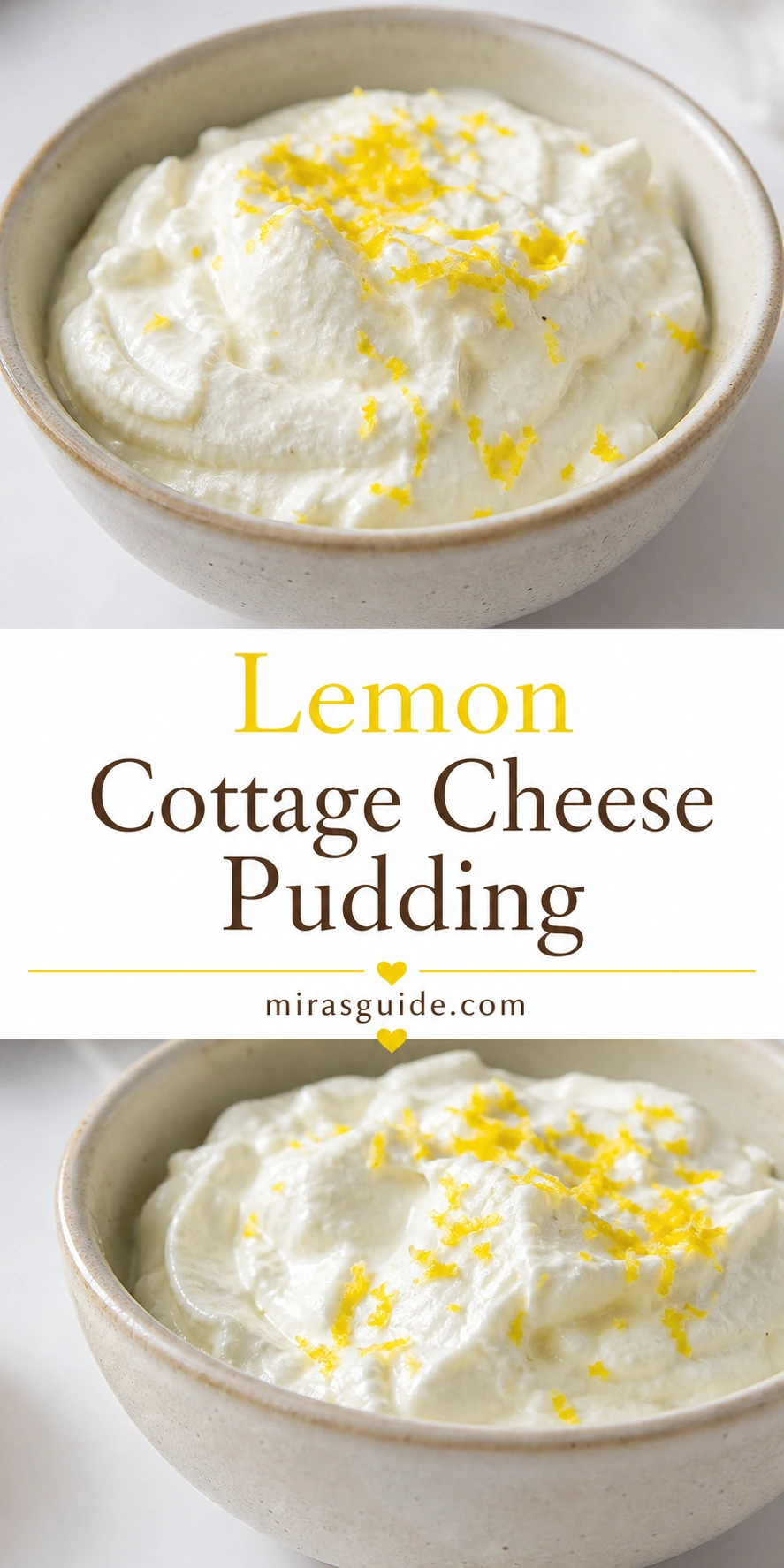 Lemon cottage cheese pudding in a bowl with lemon zest