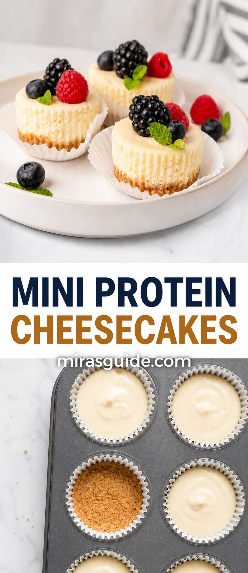 Mini protein cheesecakes with berries and muffin-tin crusts