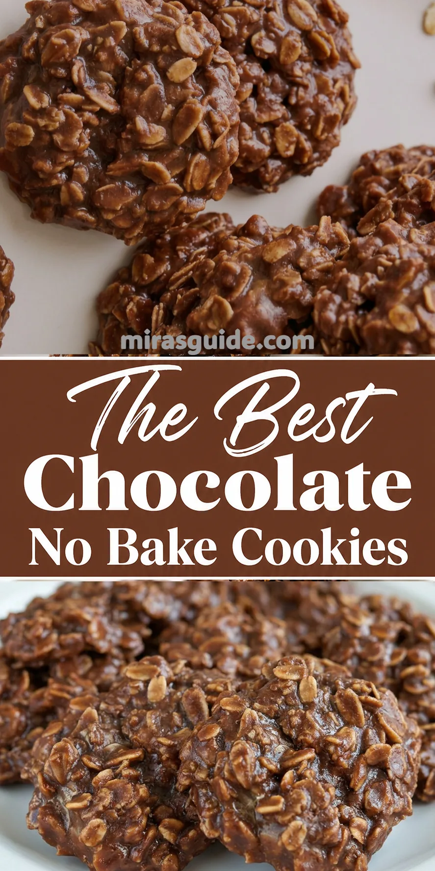 Chocolate no-bake oatmeal cookies on a plate