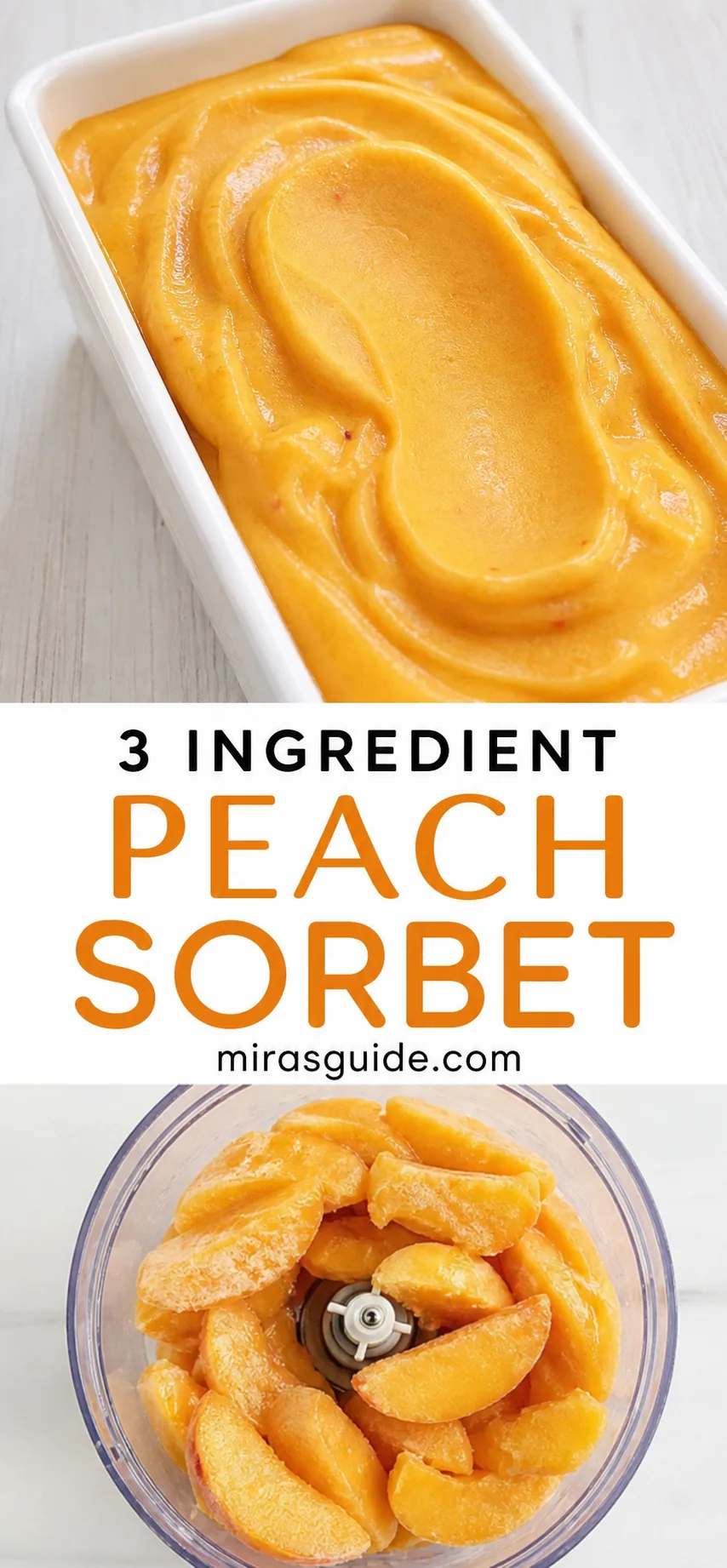 3-ingredient peach sorbet with frozen peach slices