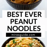 Bowl of peanut noodles with chopped peanuts and cilantro