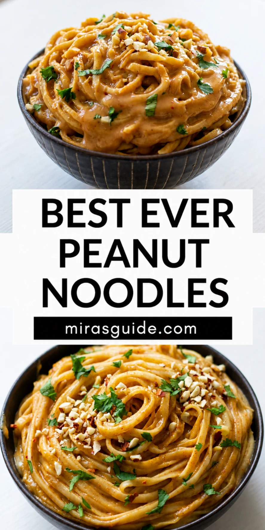 Bowl of peanut noodles with chopped peanuts and cilantro