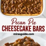 Pecan pie cheesecake bars with caramel pecan topping